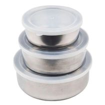 Kit Conjunto 3 Potes Inox Com Tampa Plástica