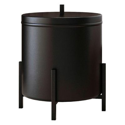 Kit Lixeira 6l E Porta Papel Higiênico Eleganza Metal Preto E Madeira