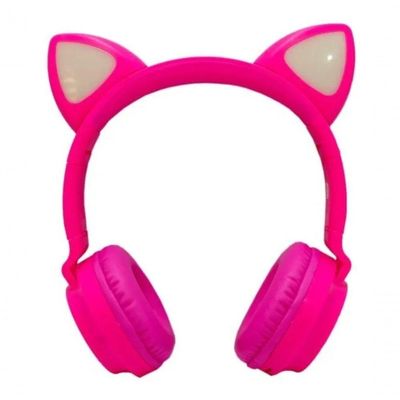 Headphone Bluetooth Orelhas Led Fone Gatinho Rosa