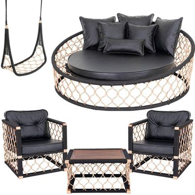 Combo Chaise 2 Poltronas 1 Balanço Mesa Corda Náutica