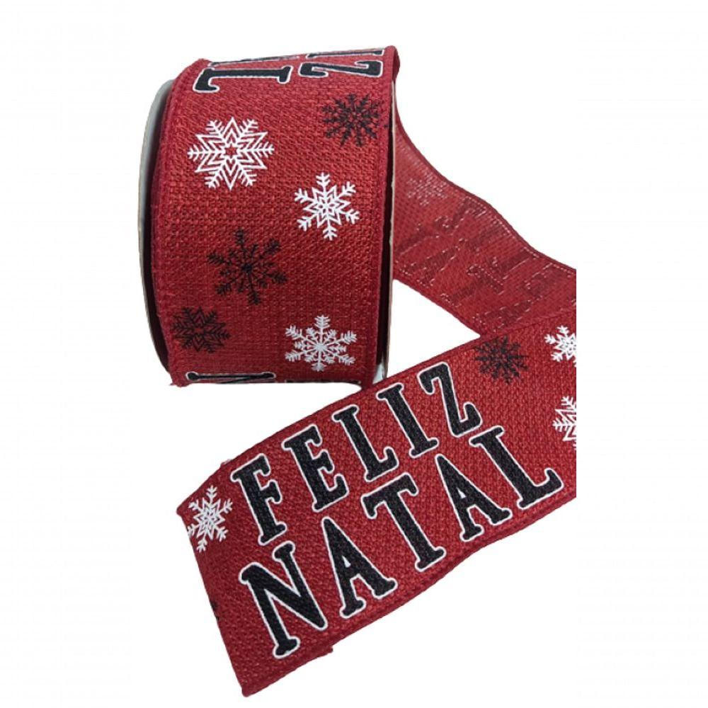 Fita Decorativa Feliz Natal Vermelha Cf561