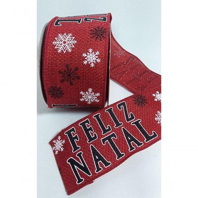 Fita Decorativa Feliz Natal Vermelha Cf561