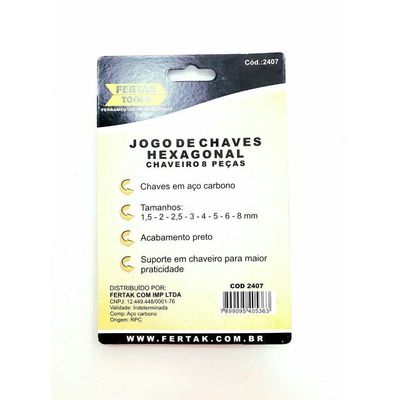 Jogo Chaveiro Hexagonal 8 Peças Black Color -fertak