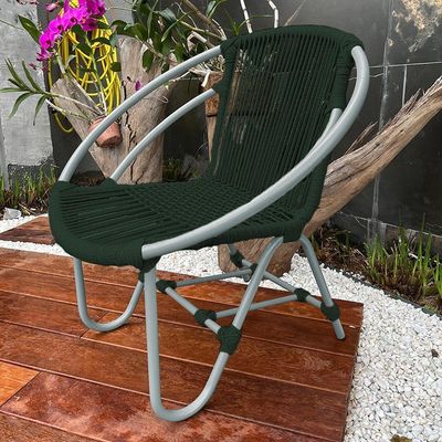 Kit 4 Cadeiras Decorativa Julia Em Corda Náutica E Base Em Alumínio Cinza- Verde Musgo - Cor: Verde