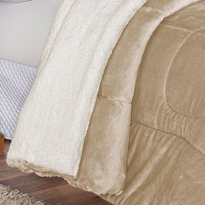 Coberdrom Apollo Queen Sherpa + Manta Flannel 1 Peça Cáqui