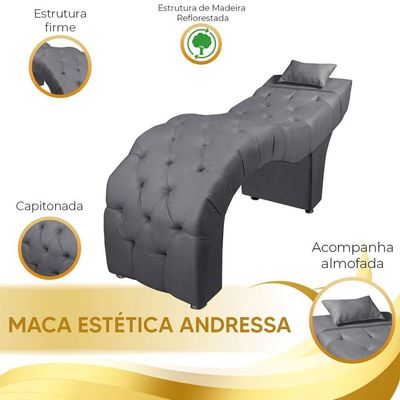 Maca Estofada Para Clínica De Estética Facial Com Capitonê Andressa Suede Cinza Star Confort Cinza