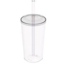 4 Copos com Tampa e Canudo 500ml Crippa Transparente Plástico Água Suco Bebidas
