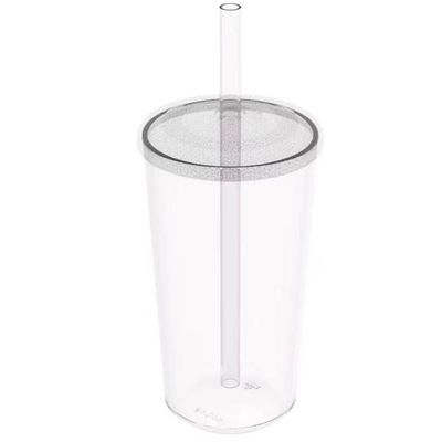 4 Copos com Tampa e Canudo 500ml Crippa Transparente Plástico Água Suco Bebidas