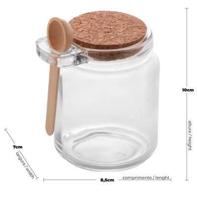 Kit de Pote de Vidro com Tampa de Rolha Colher Bambu 6 unidades Porta Temperos 240ml Lyor