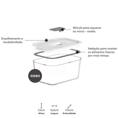Kit 4 Potes De Vidro Branco Hermético 725ml Fresh Lock Marmita Comida OU