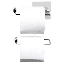 Suporte para Papel Higiênico Duplo Aço Cromado Fixação Adesiva Parede Utimil