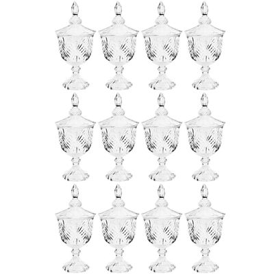 12 Potiches de Cristal com Pé Tampa Baleiro Decorativo Lyor