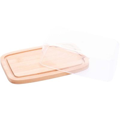 3 Manteigueiras de Bambu com Tampa Plástica Lyor 19x12,5x6cm Queijeira Mesa Posta