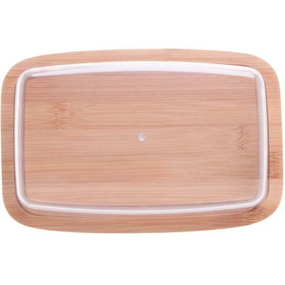 3 Manteigueiras de Bambu com Tampa Plástica Lyor 19x12,5x6cm Queijeira Mesa Posta