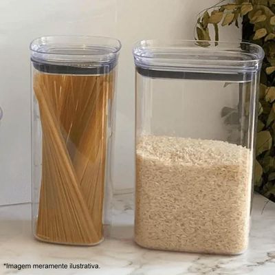 Kit 2 Potes Herméticos 1,5L Porta Mantimentos Plástico Ou Transparente