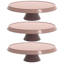 Kit 3 Bases Porta Bolos Tortas Doces 28cm com Pedestal Bubble Crippa Boleiras Cor Amêndoa