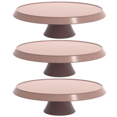 Kit 3 Bases Porta Bolos Tortas Doces 28cm com Pedestal Bubble Crippa Boleiras Cor Amêndoa