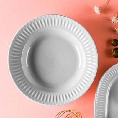 Kit 6 Pratos Fundos de Jantar 23cm Porcelana Branco Germer Diamante Mesa Posta