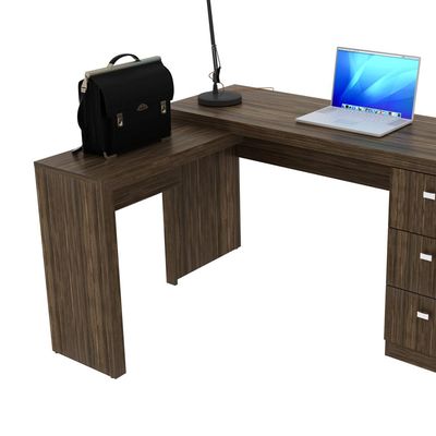 Mesa para Escritório com Mesa de Apoio e 3 Gavetas ME4101 Nogal Tecnomobili