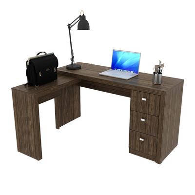 Mesa para Escritório com Mesa de Apoio e 3 Gavetas ME4101 Nogal Tecnomobili