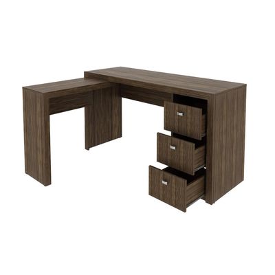 Mesa para Escritório com Mesa de Apoio e 3 Gavetas ME4101 Nogal Tecnomobili