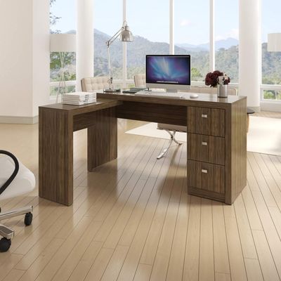 Mesa para Escritório com Mesa de Apoio e 3 Gavetas ME4101 Nogal Tecnomobili