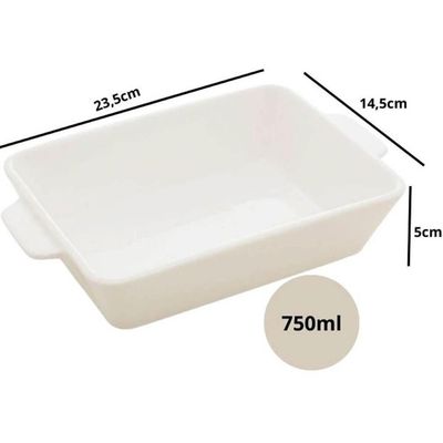 Kit 6 Refratários 23,5x15x5cm Travessa Porcelana Branca com Alça Funda Lyor Basic