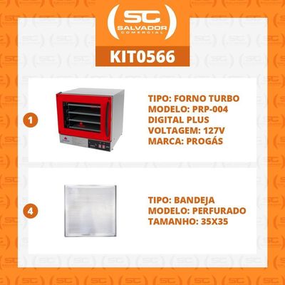 Kit - Forno Turbo Prp-004 Plus Digital 127v Vermelho + 4 Assadeiras - Progás 127v