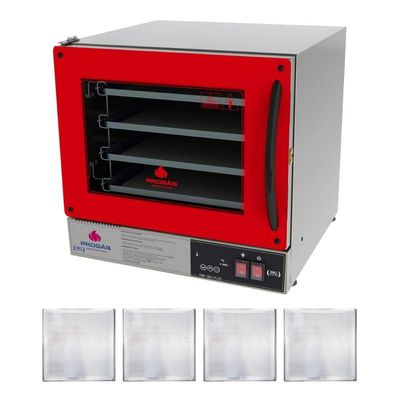 Kit - Forno Turbo Prp-004 Plus Digital 127v Vermelho + 4 Assadeiras - Progás 127v