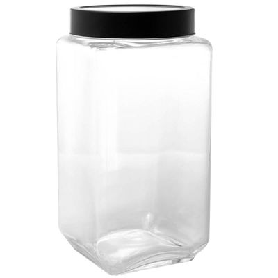 Pote de Vidro Mantimentos Tampa de Metal Preta Gastro Lyor 1,7L Retangular