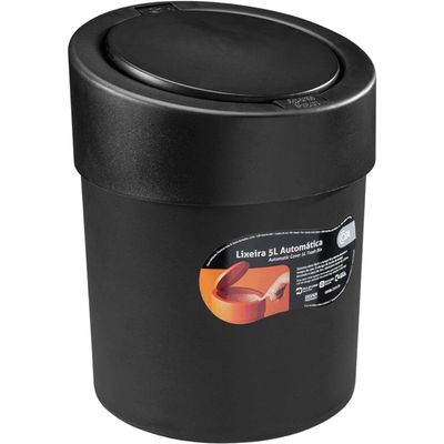 Lixeira Automática 5 Litros Tampa Esconde Sacola Banheiro Preto