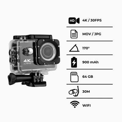 Câmera Filmadora Action Pro 4K Sports ULTRA-HD Wi-Fi Control - À Prova d’Água