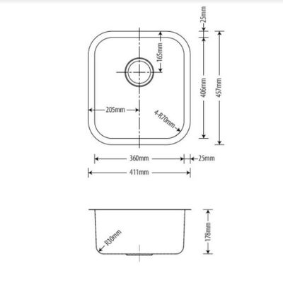 Cuba de Embutir Aço Inox 1mm Escovado C111 41,1x45,7x17,8 Cm