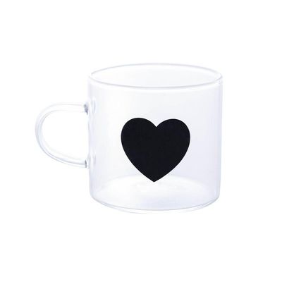 Conjunto Com 06 Canecas Black Heart 125ml Em Vidro Borossilicato 5203 - Lyor