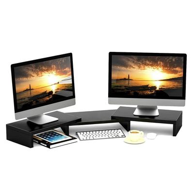 Suporte De Mesa Base Elevada Ajustável 3 Monitores Gamer Notebook Preto