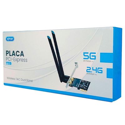 Placa De Rede Pci-e Wireless Knup T119, 2x Antenas, Dual Band (2.4-5ghz)