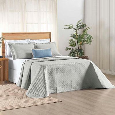 Kit Cobre Leito Colcha Quality King 3 Peças Percale 200 Fios Bordado - Cinza