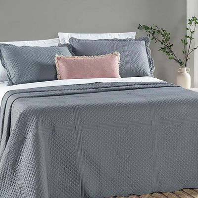 Kit Cobre Leito Colcha Clean Queen Dupla Face - Cinza