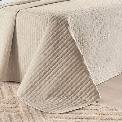 Kit Cobre Leito Colcha Quality Casal 3 Peças Percale 200 Fios Bordado - Cáqui