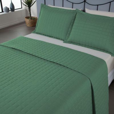 Kit Cobre Leito Colcha Unique Casal King 3 Peças Matelado Percal 300 Fios - Verde