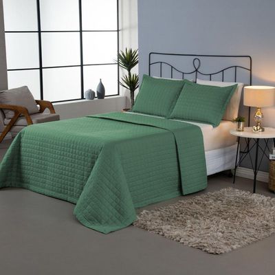 Kit Cobre Leito Colcha Unique Casal King 3 Peças Matelado Percal 300 Fios - Verde