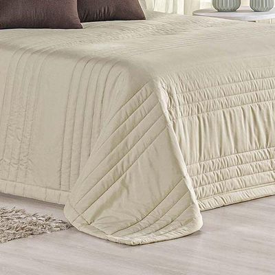 Kit Cobre Leito Colcha Dobby King 3 Peças Matelado 180 Fios - Cáqui