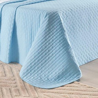 Kit Cobre Leito Colcha Quality King 3 Peças Percale 200 Fios Bordado - Azul Céu