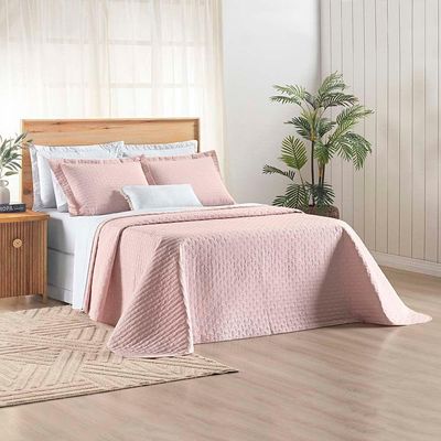 Kit Cobre Leito Colcha Quality Casal 3 Peças Percale 200 Fios Bordado - Rosa