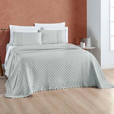 Kit Cobre Leito Colcha Nobre Casal Padrão 3 Peças Micropercal 200 Fios Matelado - Cinza Geada