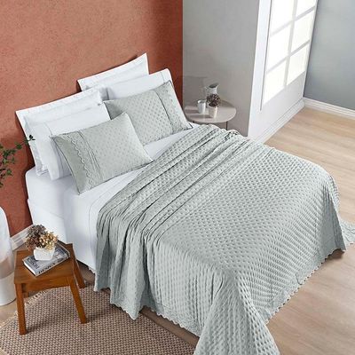 Kit Cobre Leito Colcha Nobre Casal Padrão 3 Peças Micropercal 200 Fios Matelado - Cinza Geada