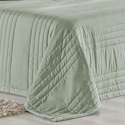 Kit Cobre Leito Colcha Dobby Queen 3 Peças Matelado 180 Fios - Verde Malva