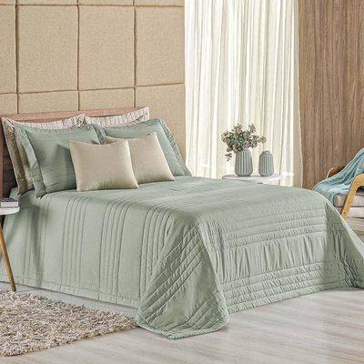 Kit Cobre Leito Colcha Dobby Queen 3 Peças Matelado 180 Fios - Verde Malva