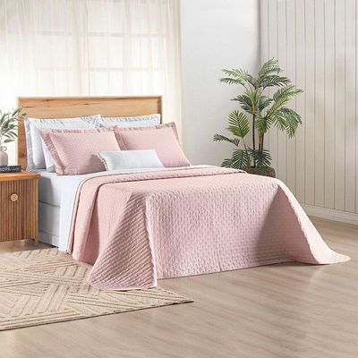 Kit Cobre Leito Colcha Marley King Dupla Face - Rosa