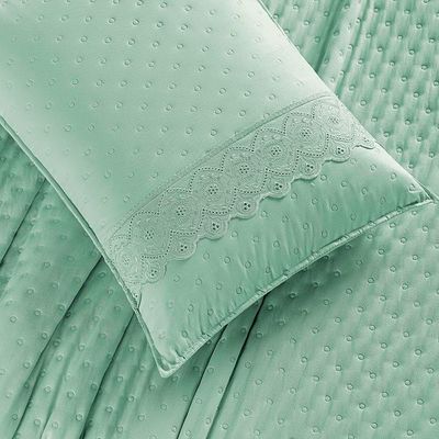 Kit Cobre Leito Colcha Nobre Casal Padrão 3 Peças Micropercal 200 Fios Matelado - Verde Salvia